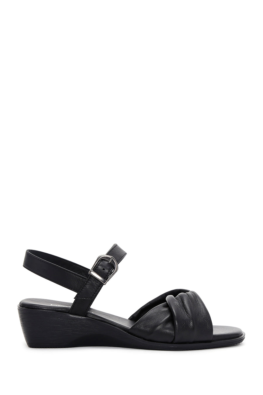 Women's Black Leather Wedge Heel Comfort Sandals 23SFD151318 | Derimod