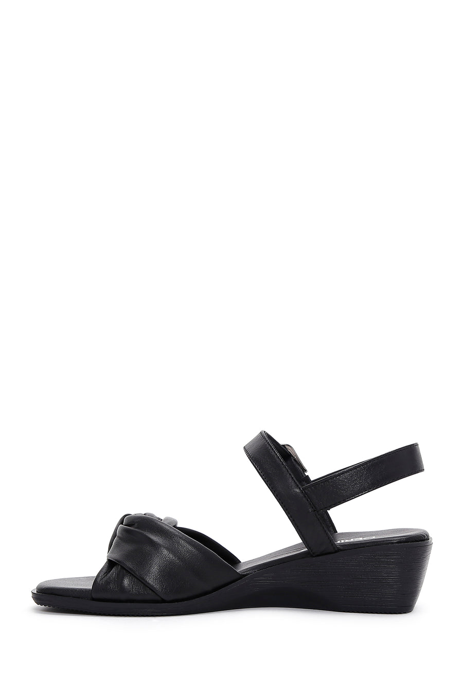 Women's Black Leather Wedge Heel Comfort Sandals