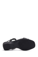 Women's Black Leather Wedge Heel Comfort Sandals | Derimod
