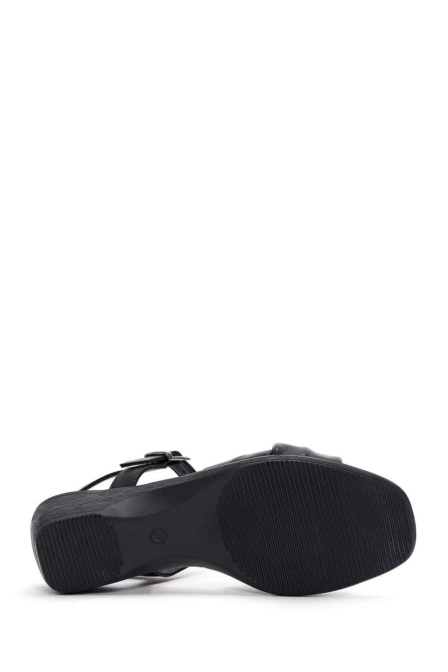 Women's Black Leather Wedge Heel Comfort Sandals