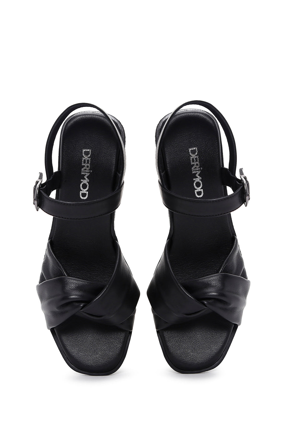 Women's Black Leather Wedge Heel Comfort Sandals