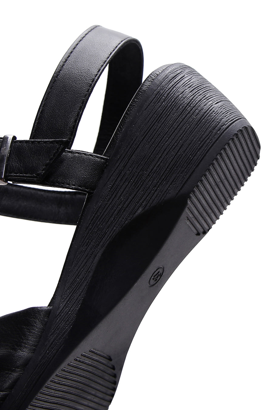 Women's Black Leather Wedge Heel Comfort Sandals