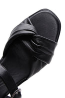 Women's Black Leather Wedge Heel Comfort Sandals | Derimod