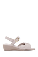 Women's Mink Leather Wedge Heel Comfort Sandals | Derimod