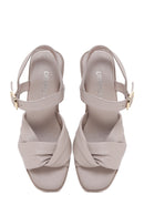 Women's Mink Leather Wedge Heel Comfort Sandals | Derimod