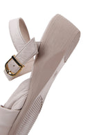 Women's Mink Leather Wedge Heel Comfort Sandals | Derimod