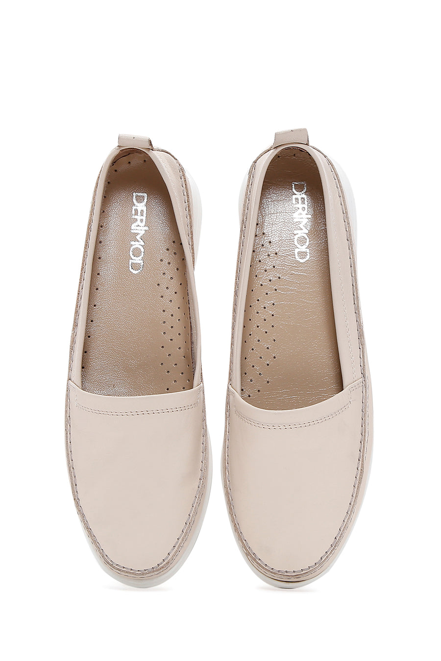 Kadın Bej Deri Comfort Loafer