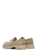 Women's Beige Suede Leather Masculine Loafer | Derimod