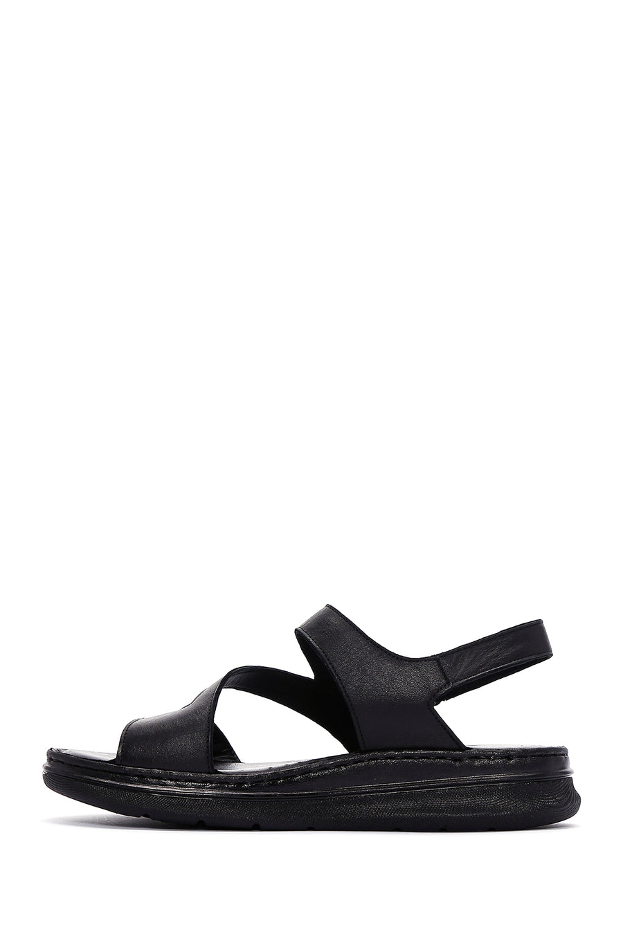 Women's Black Leather Comfort Sandals
