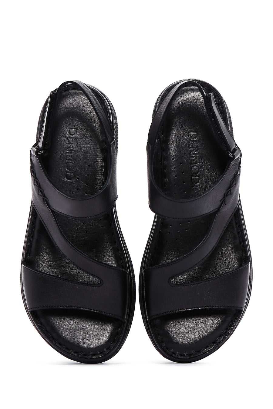 Women's Black Leather Comfort Sandals