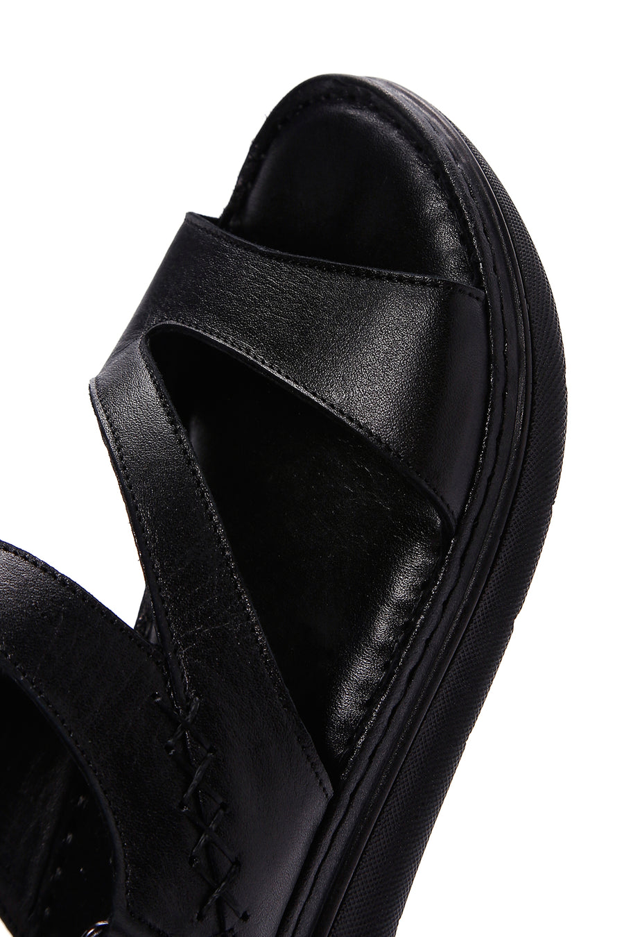 Women's Black Leather Comfort Sandals
