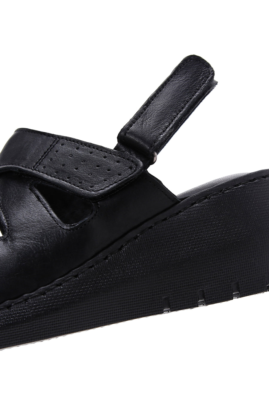 Kadın Siyah Deri Dolgu Topuk Comfort Sandalet