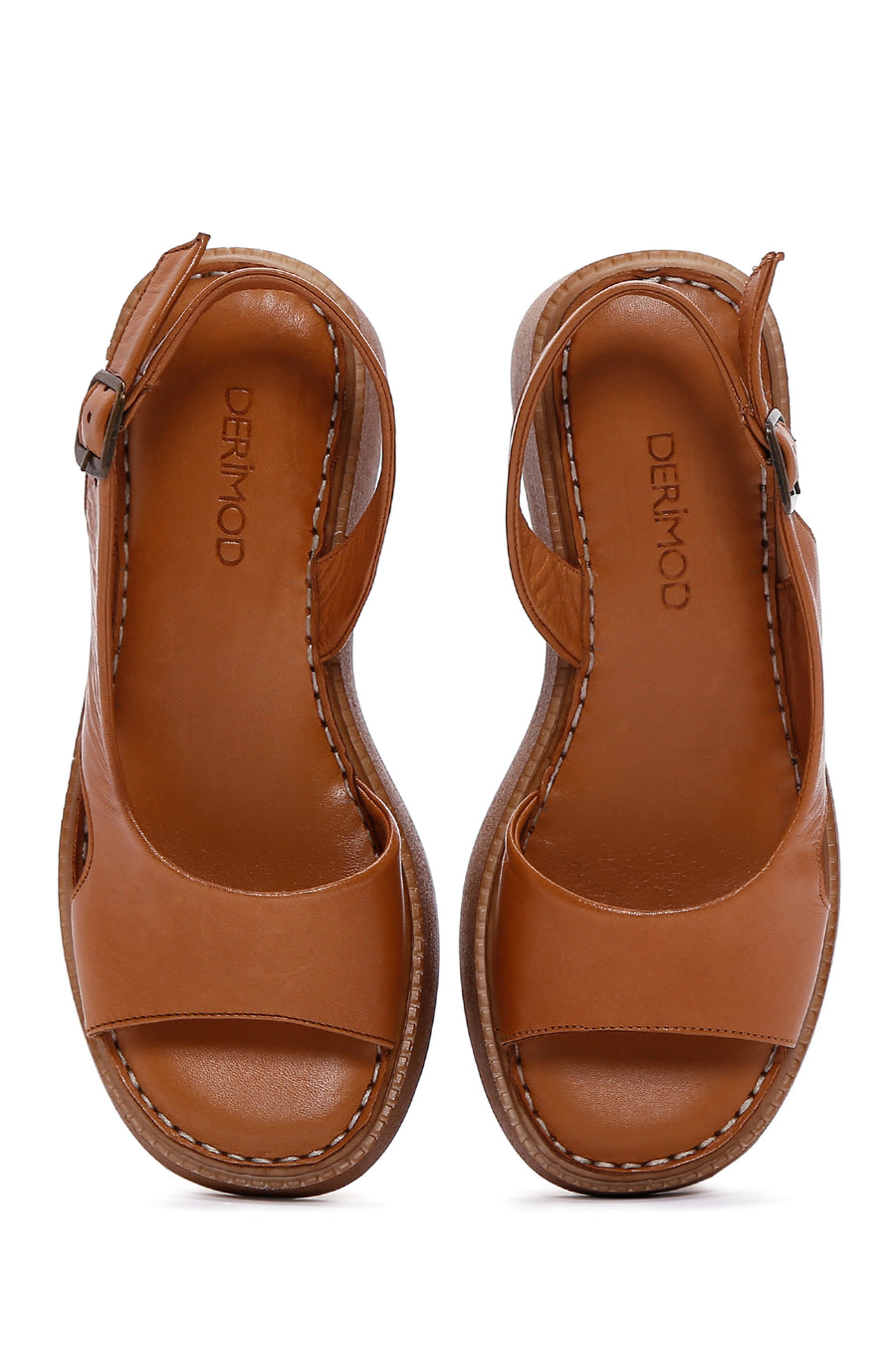 Women's Tan Leather Thick Soled Comfort Sandals