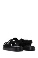 Women's Black Suede Leather Double Buckle Flat Sandals | Derimod