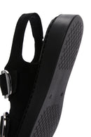 Women's Black Suede Leather Double Buckle Flat Sandals | Derimod