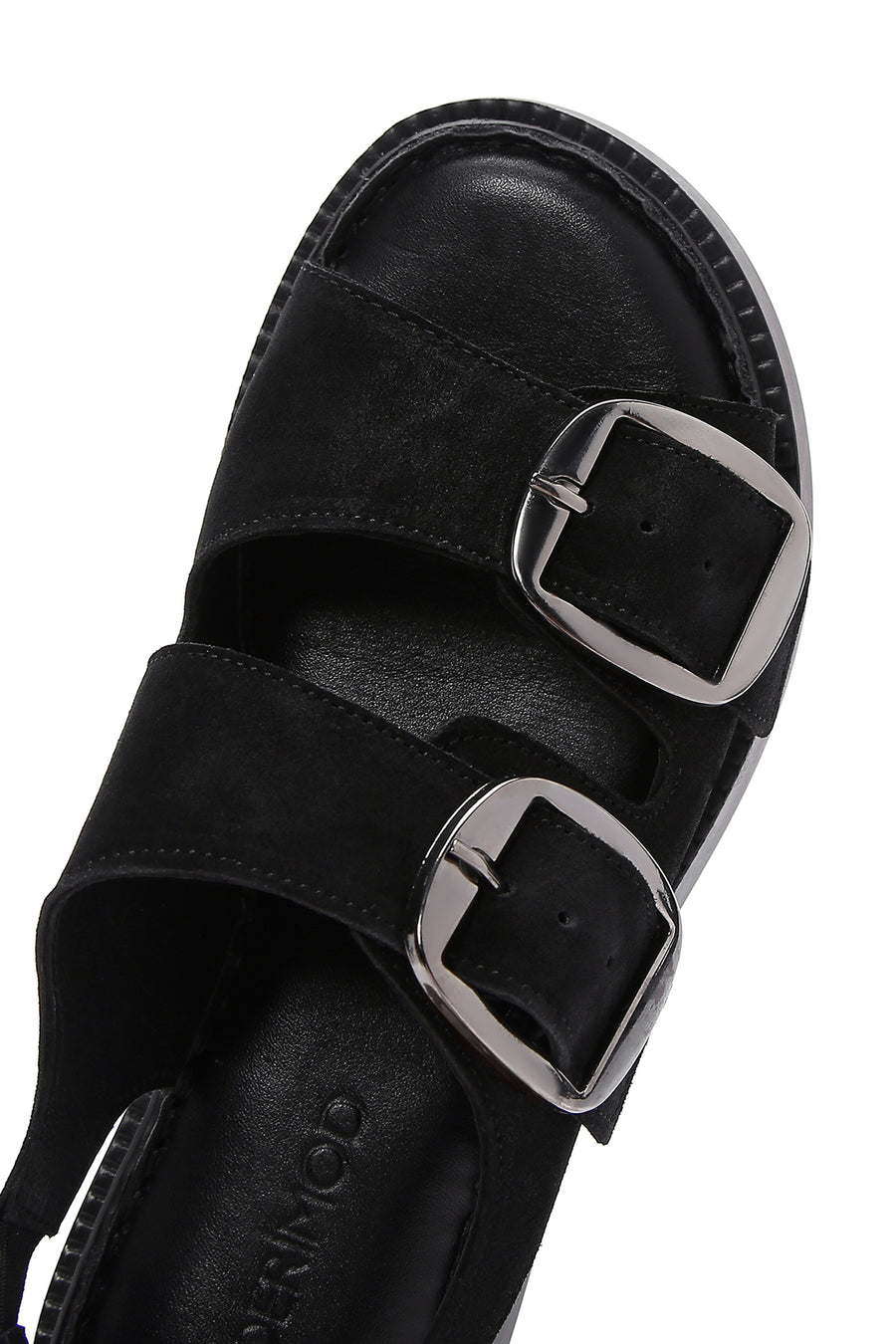 Women's Black Suede Leather Double Buckle Flat Sandals