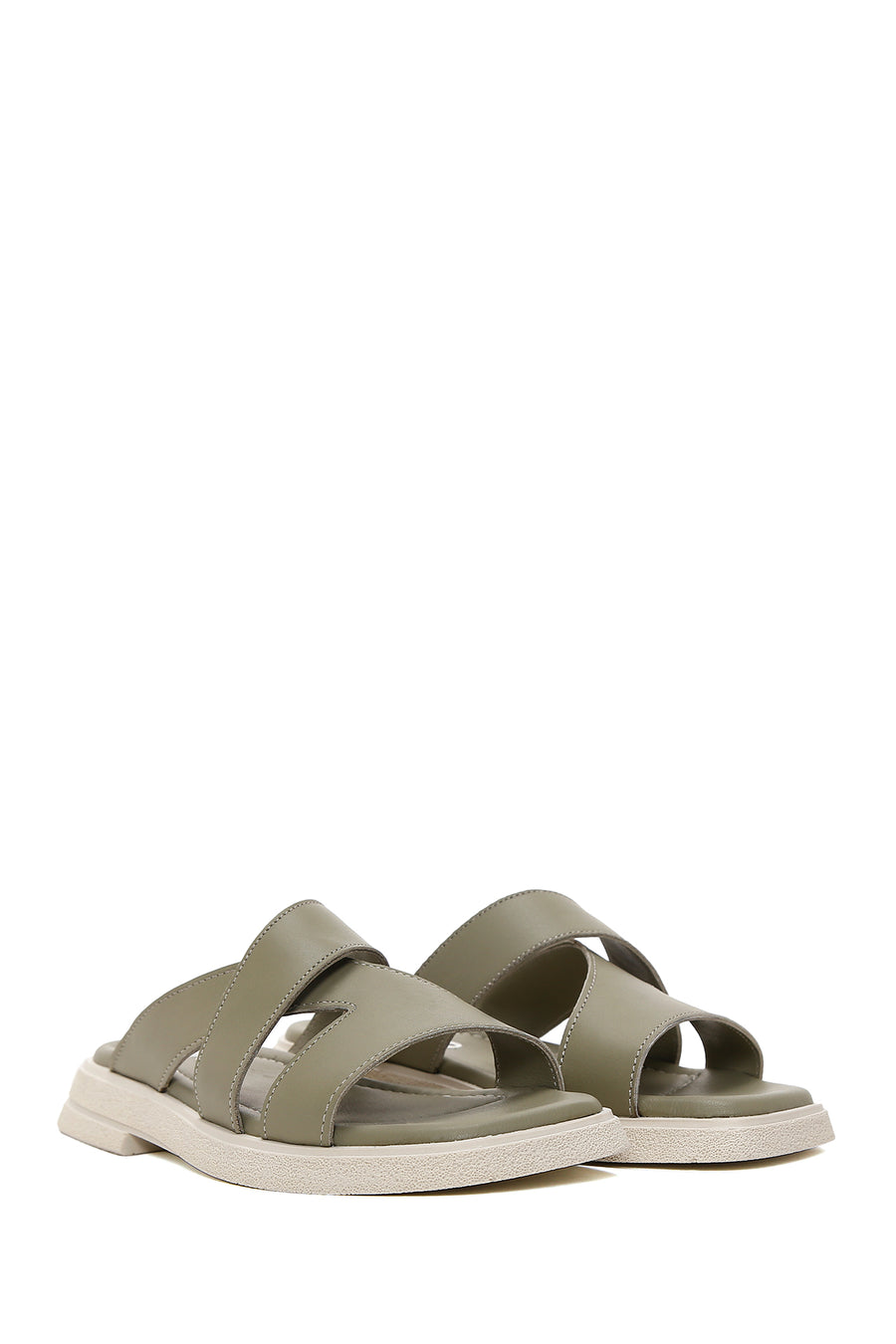 Women's Green Leather Comfort Slippers
