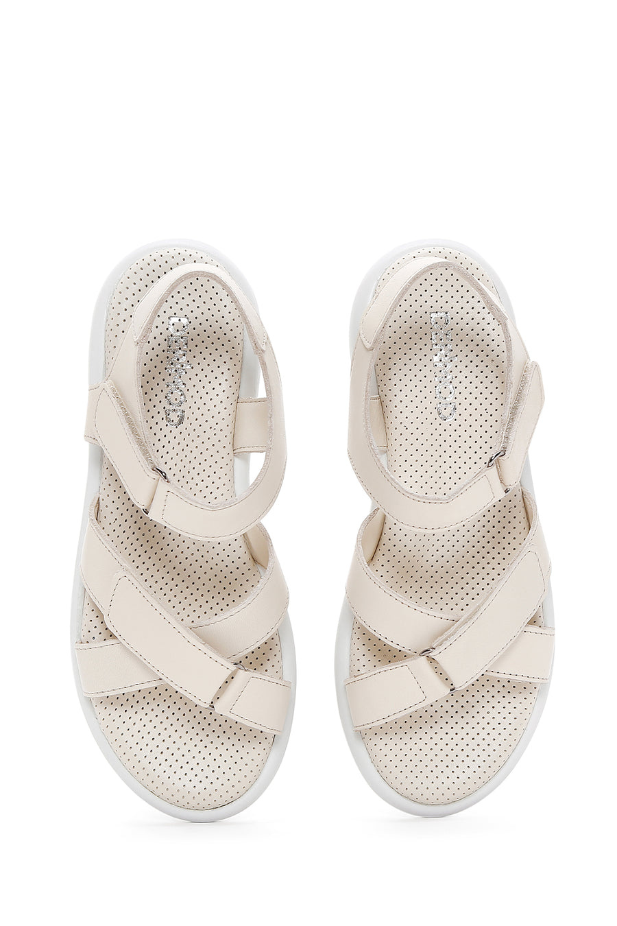 Women's Beige Leather Comfort Sandals
