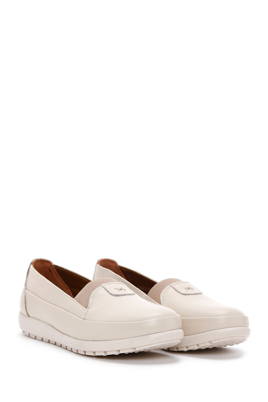 Women's Beige Leather Comfort Shoes