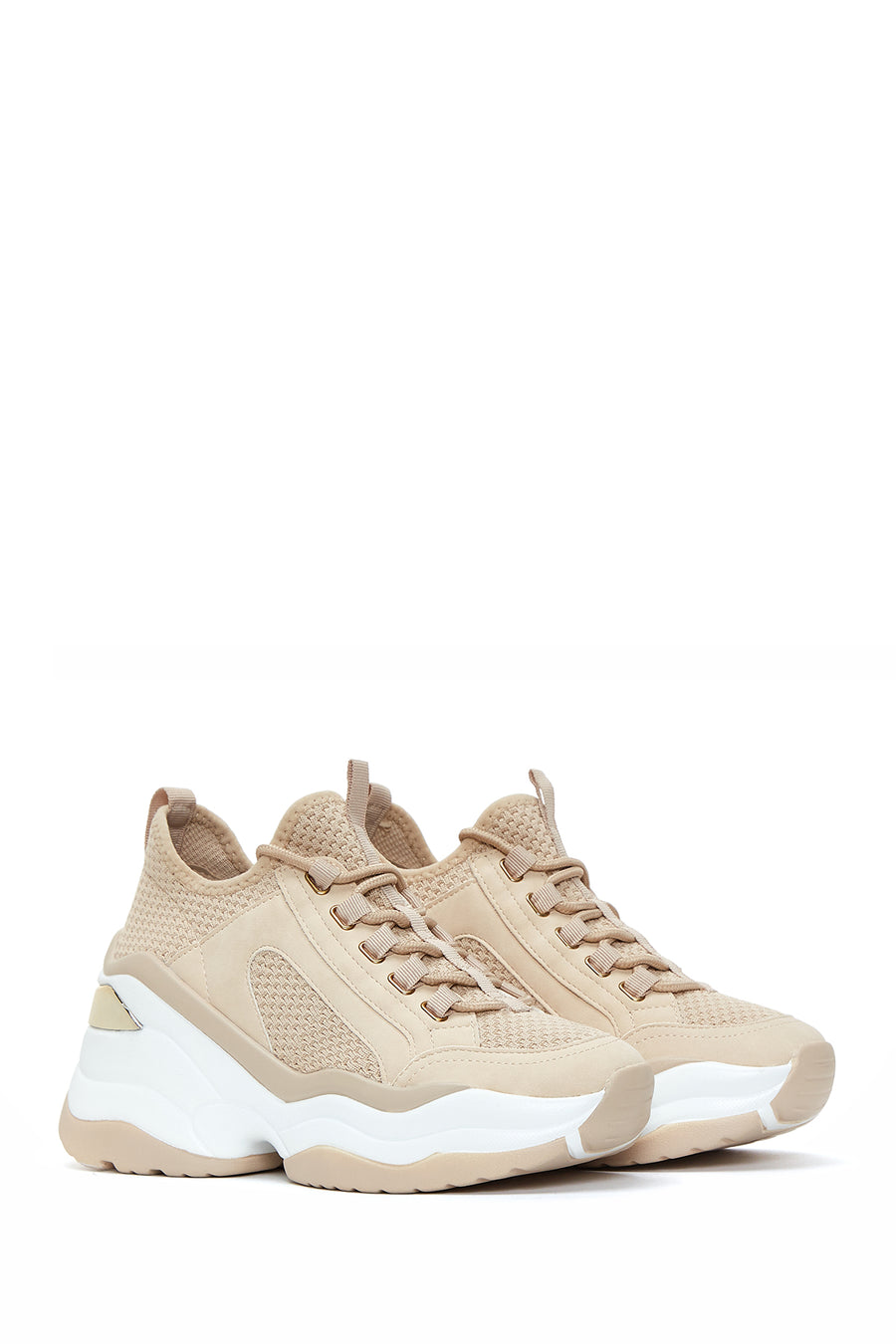 Kadın Bej Yüksek Tabanlı Sneaker