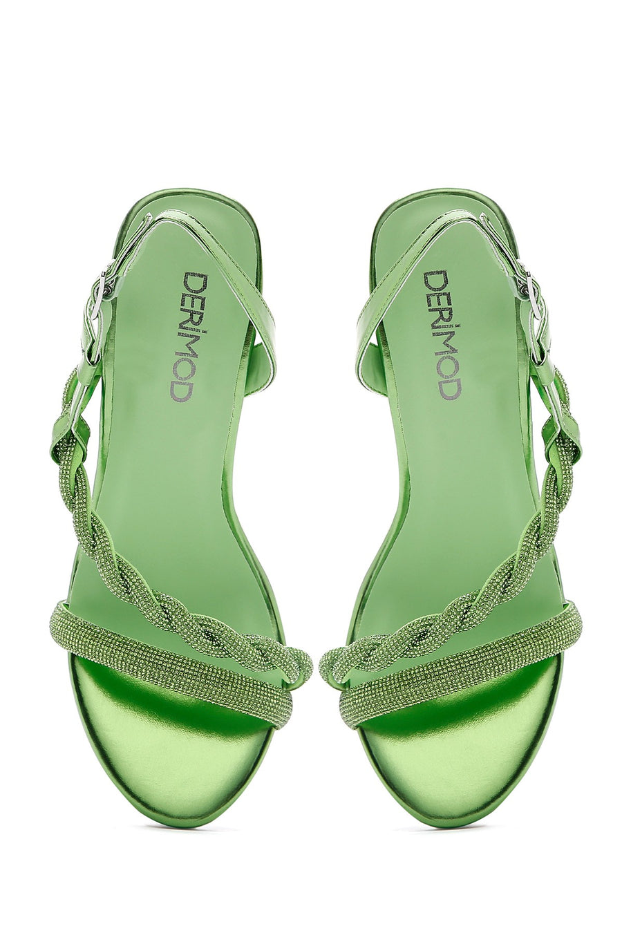 Women's Green Stone Thin Heel Sandals