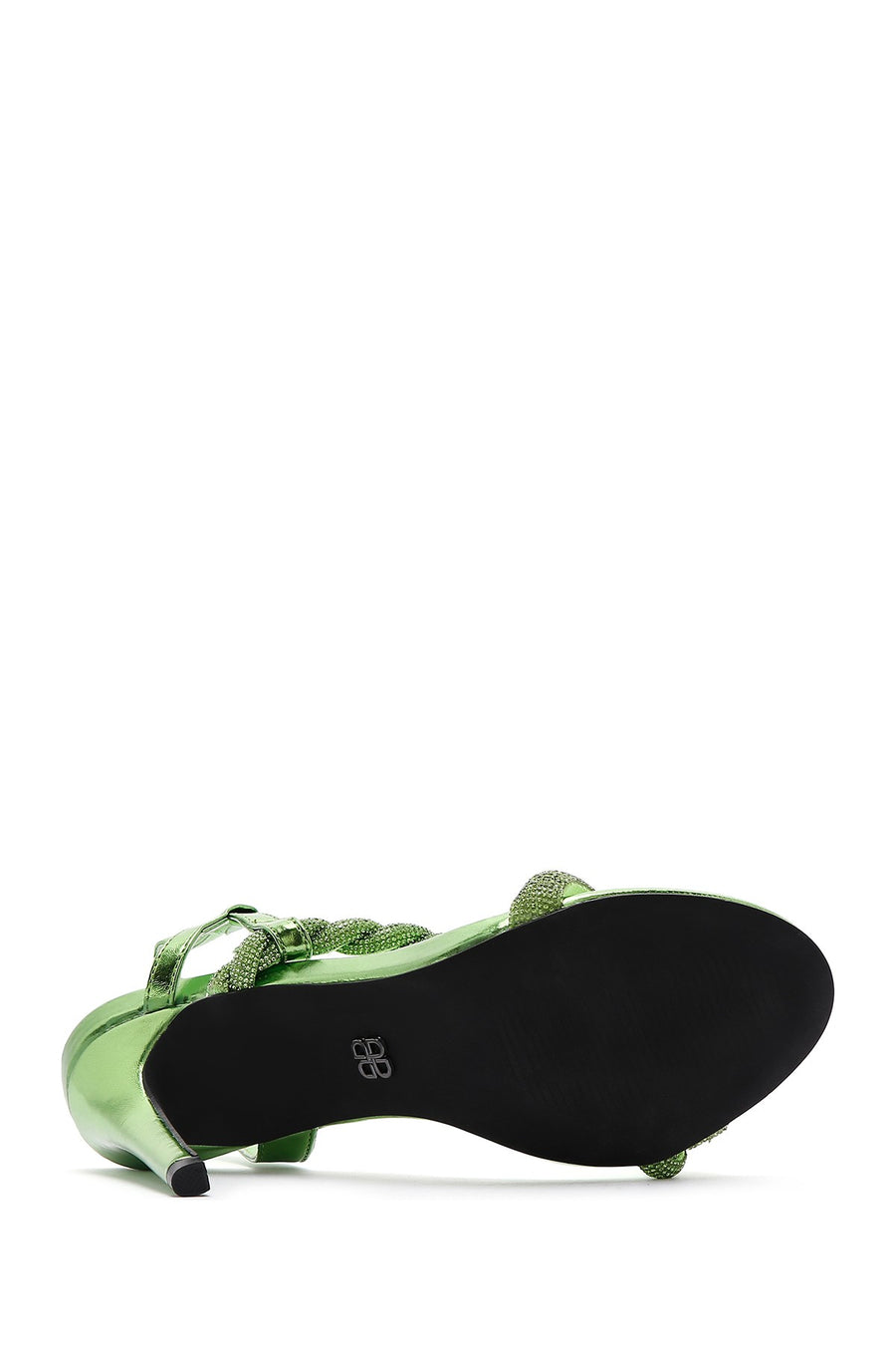 Women's Green Stone Thin Heel Sandals