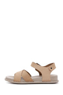 Kadın Bej Nubuk Deri Comfort Sandalet | Derimod