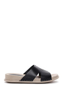 Women's Black Leather Comfort Slippers | Derimod