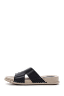 Women's Black Leather Comfort Slippers | Derimod