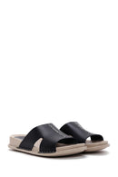 Women's Black Leather Comfort Slippers | Derimod