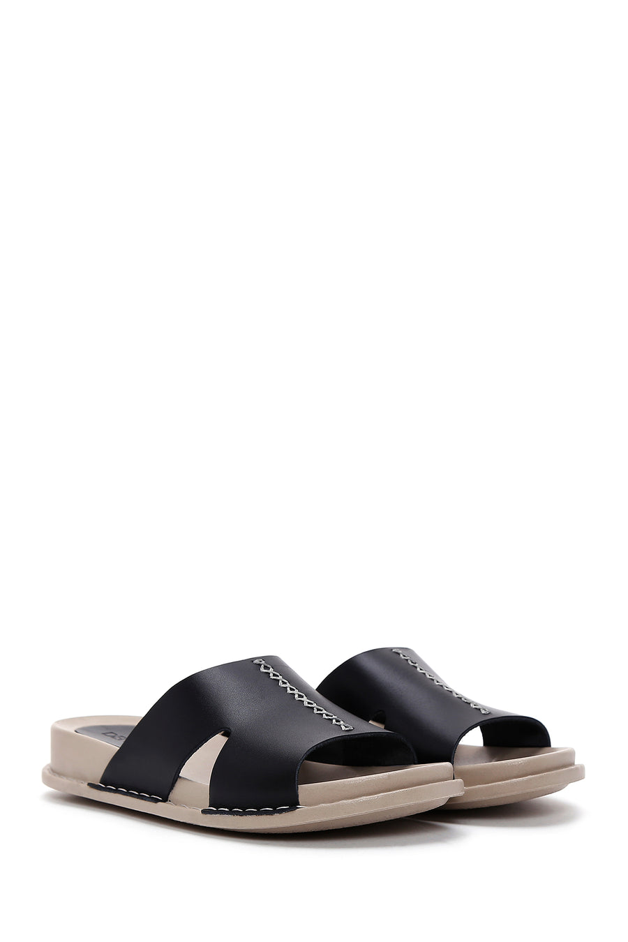 Women's Black Leather Comfort Slippers