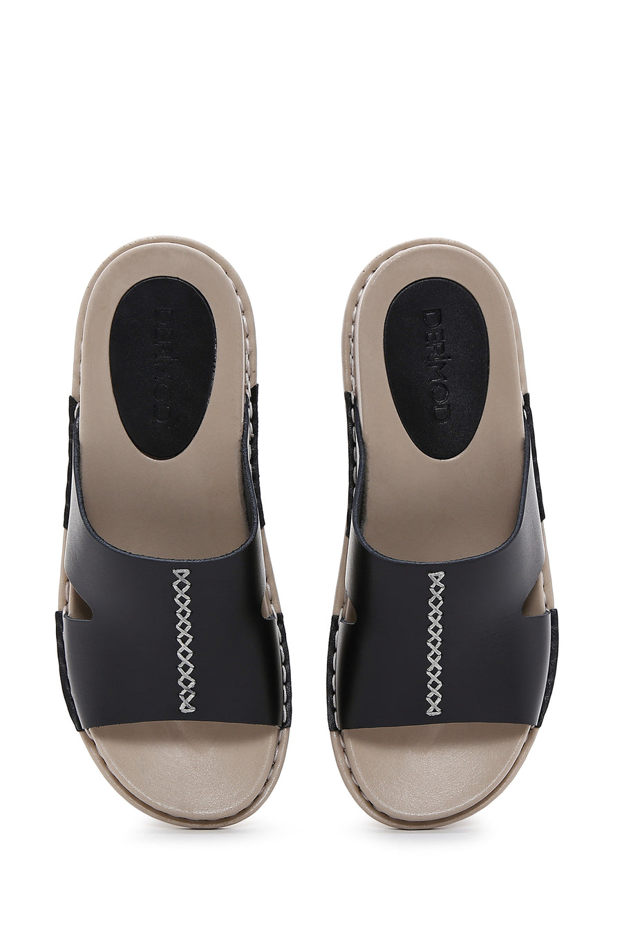Women's Black Leather Comfort Slippers
