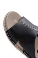 Women's Black Leather Comfort Slippers | Derimod