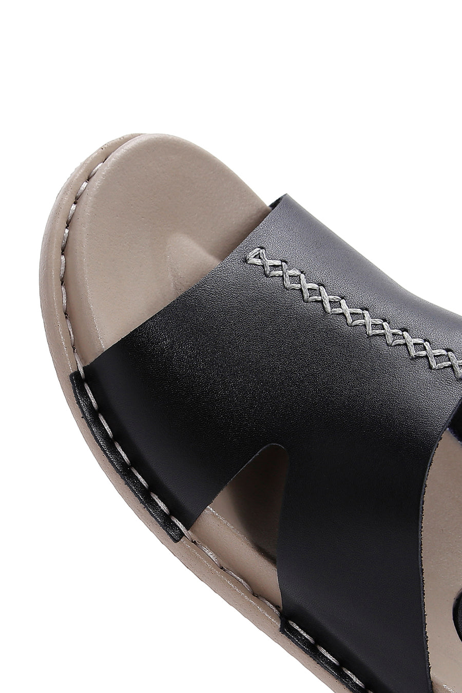Women's Black Leather Comfort Slippers