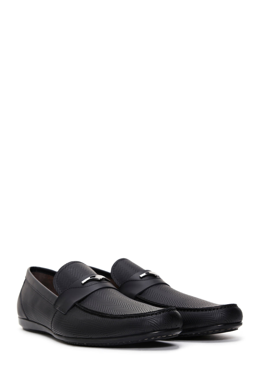 Men's Black Leather Printed Classic Loafer
