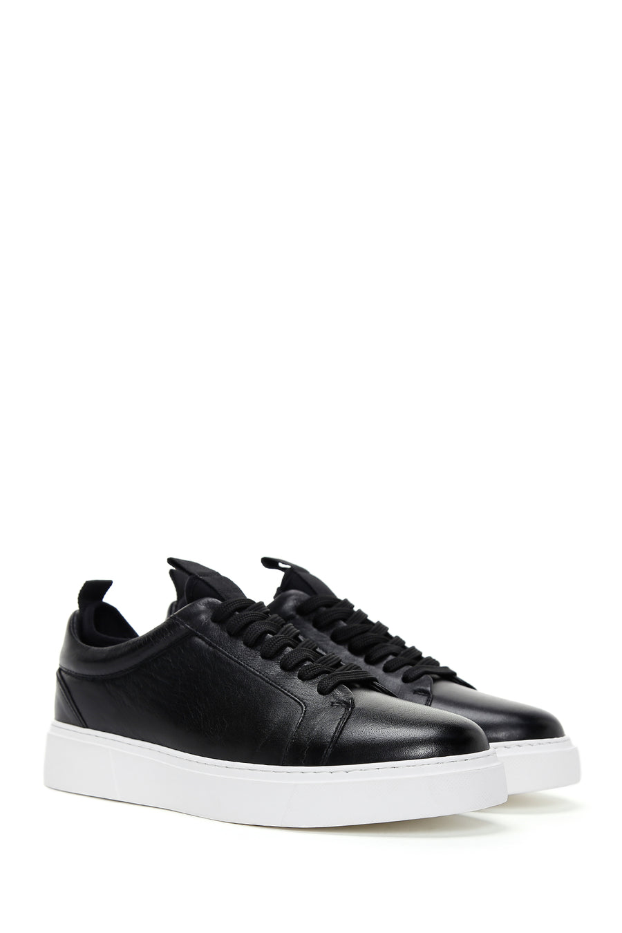 Men's Black Leather Thick Sole Sneaker with Socks