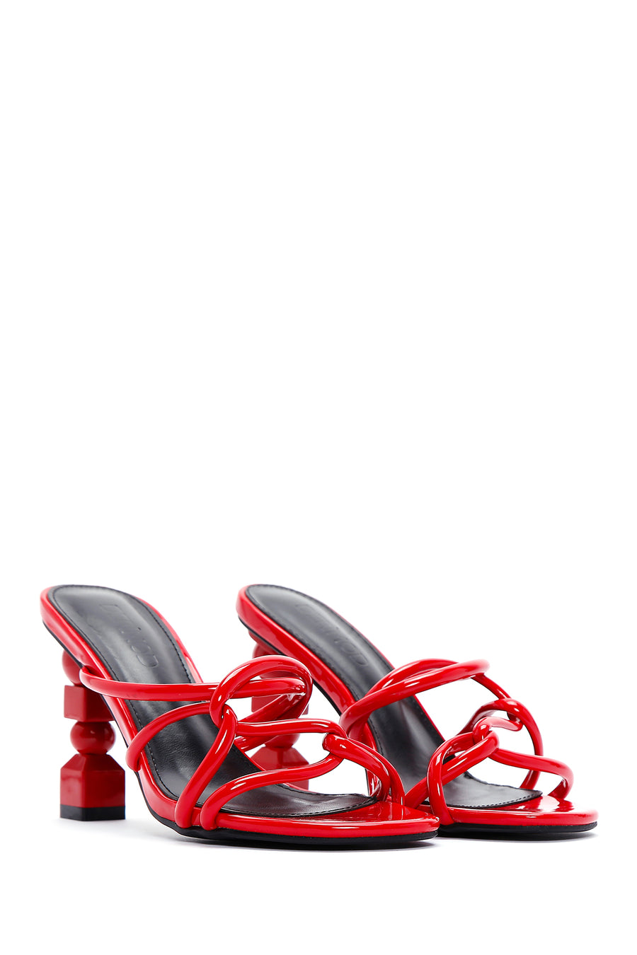 Women's Red Patent Leather Heeled Slippers