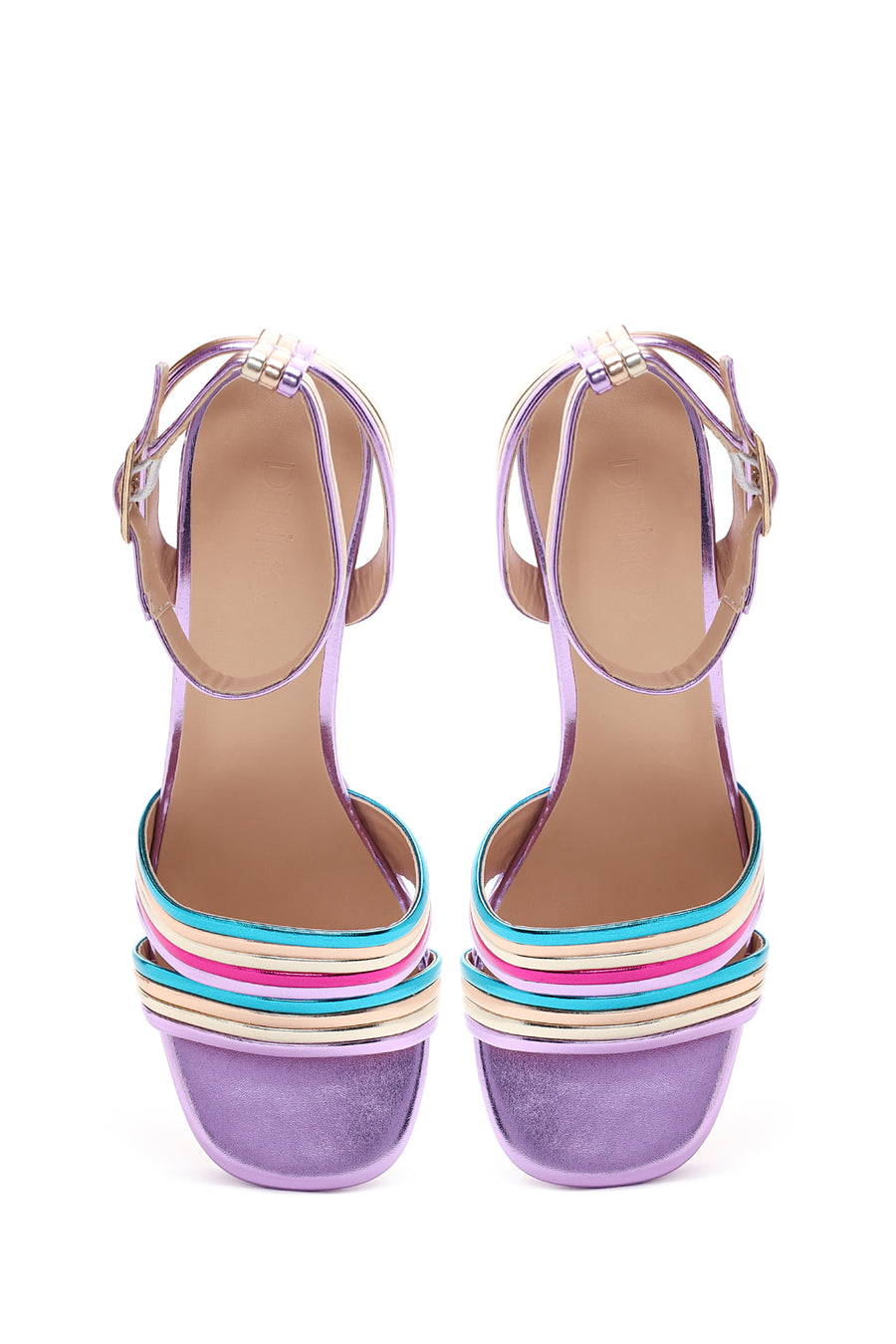 Women's Purple Metallic Thick Heeled Sandals