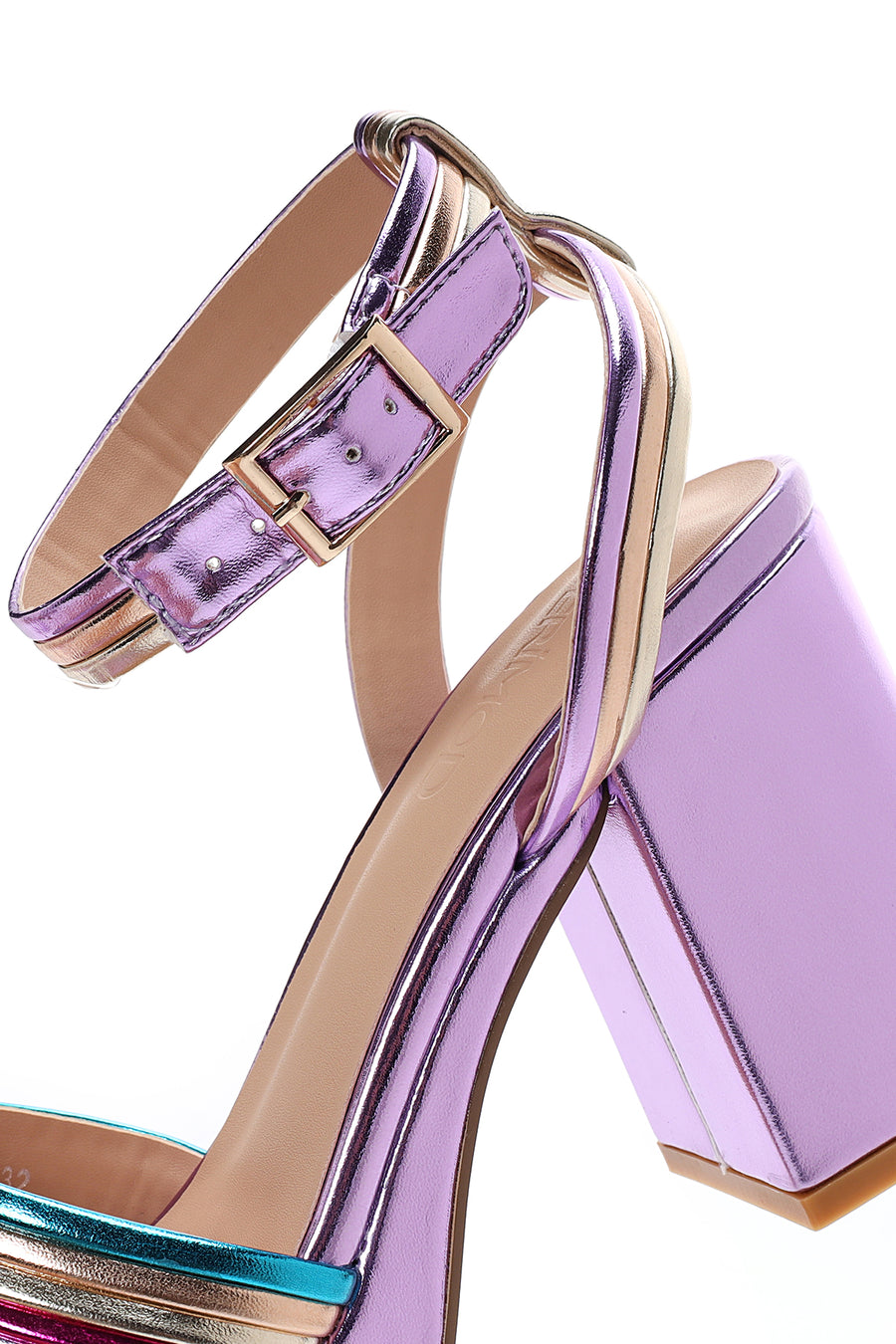 Women's Purple Metallic Thick Heeled Sandals