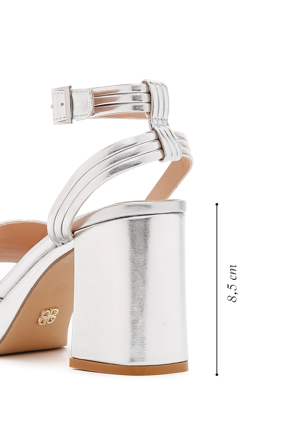Women's Silver Metallic Thick Heeled Sandals