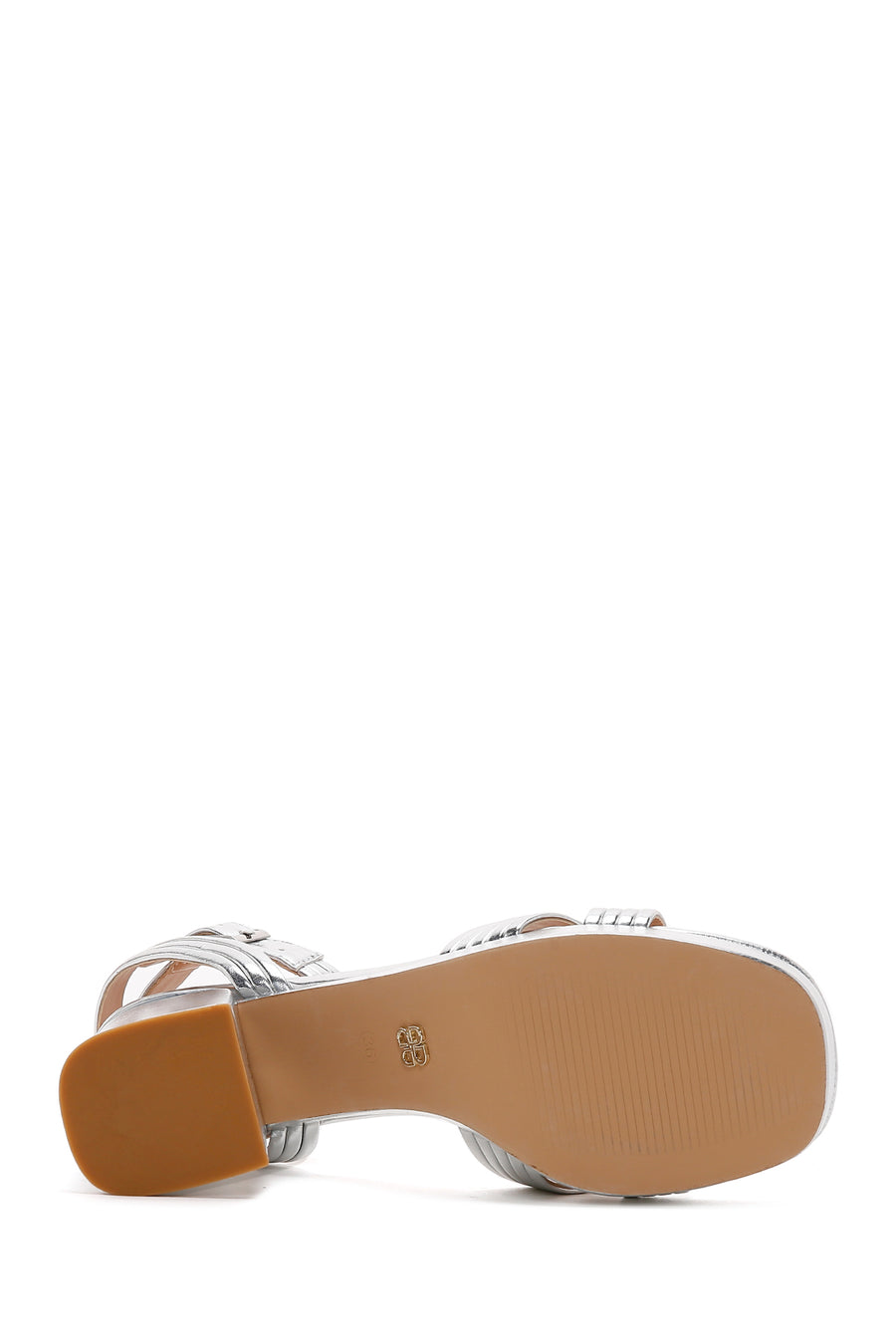 Women's Silver Metallic Thick Heeled Sandals