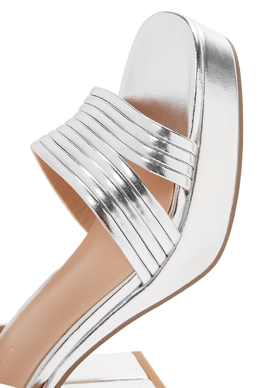 Women's Silver Metallic Thick Heeled Sandals