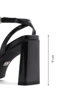 Women's Black Metallic Single Strap Heeled Sandals | Derimod