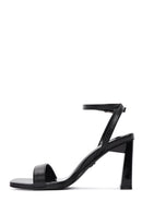 Women's Black Metallic Single Strap Heeled Sandals | Derimod