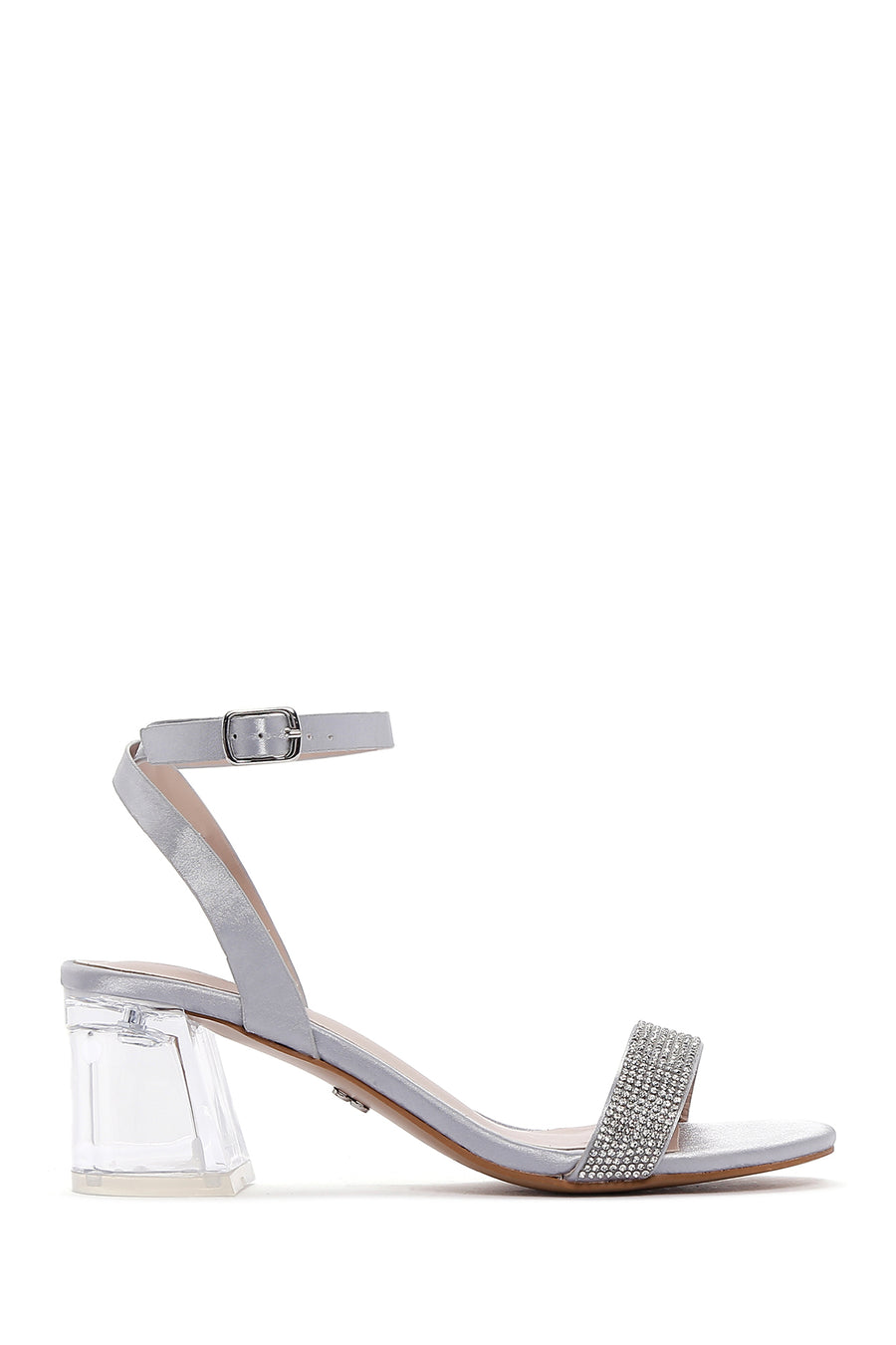 Women's Silver Ankle Strap Transparent Heeled Sandals 23SFE469414 | Derimod
