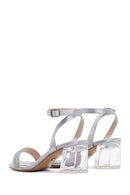 Women's Silver Ankle Strap Transparent Heeled Sandals | Derimod