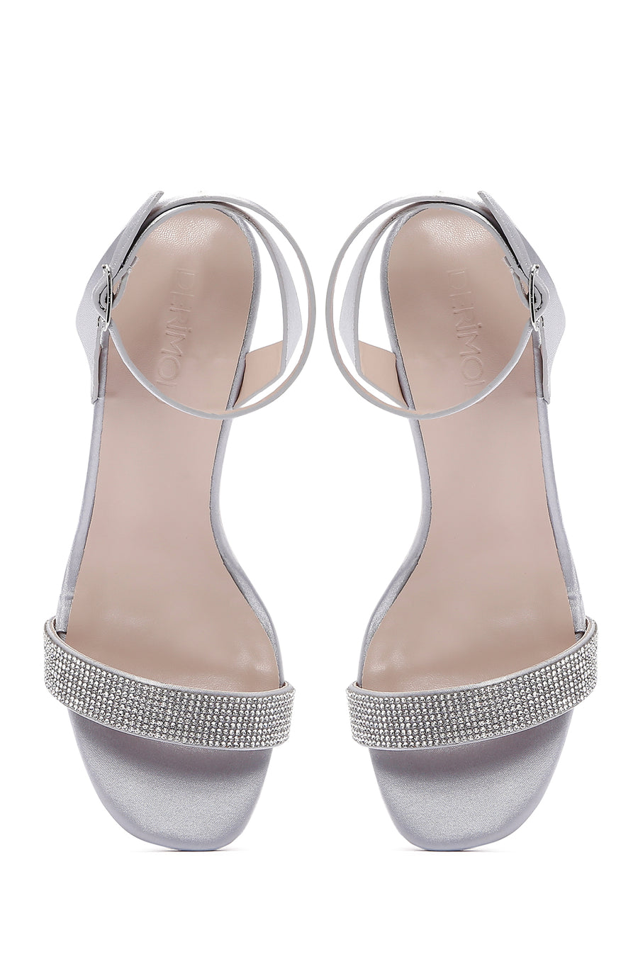 Women's Silver Ankle Strap Transparent Heeled Sandals