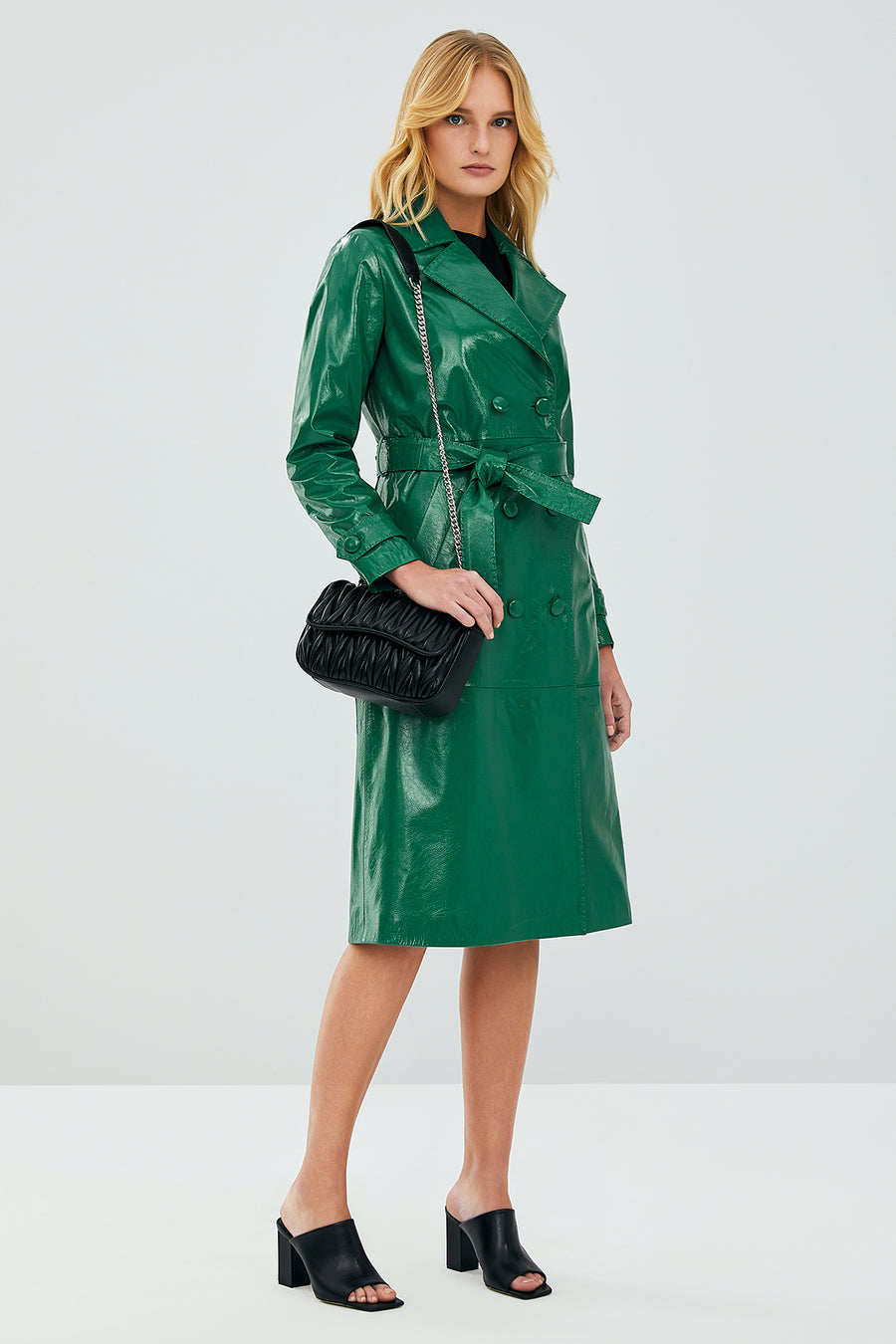 Beyonce Women's Green Leather Trench Coat