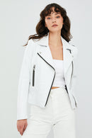 Latoya Women's White Biker Leather Jacket | Derimod