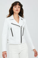 Latoya Women's White Biker Leather Jacket | Derimod